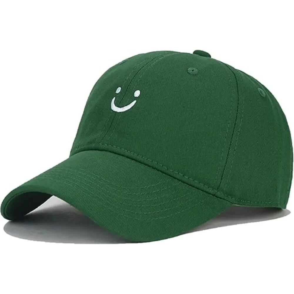 Unisex Green 100% Cotton Smile Face Embroidered Adjustable Classic Baseball Cap
